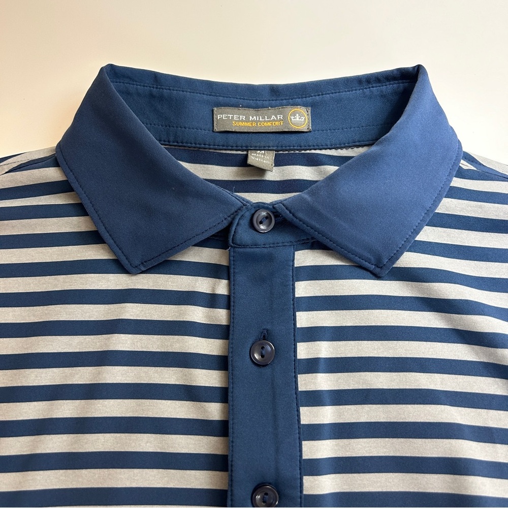 Peter Millar Summer Comfort Blue and Grey Striped Polo Size M - Picture 5 of 9